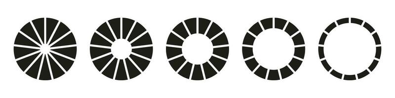 Wheel divided, thirteen sections. Pie, pizza chart simple icon. Set of diagram infographic. Circle section graph. Donut charts, pie segmented on 13 equal parts. Geometric element. Vector illustration.