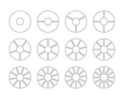 Circle division on 1, 2, 3, 4, 5, 6, 7, 8, 9, 10, 11, 12 equal parts. Wheel round divided diagrams with segments. Coaching blank. Diagram infographic set. Pie chart simple icons. Vector template. Eps.