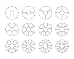 circulo división en 1, 2, 3, 4, 5, 6, 7, 8, 9, 10, 11, 12 igual partes. rueda redondo dividido diagramas con segmentos entrenamiento blanco. diagrama infografía colocar. tarta gráfico sencillo iconos vector modelo. eps.