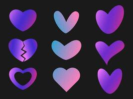 Y2k hearts with grainy gradient. Retro Valentine's Day design elements vector