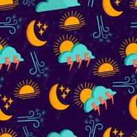 Seamless pattern of isolated 3d weather icons on a dark lilac background vector