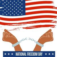 National freedom day concept, 1 february celebration. Hand drawn flag of United States with hands in handcuffs with a broken chain. vector