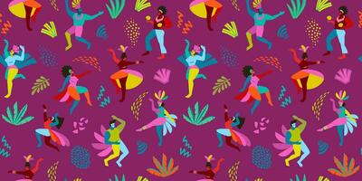 Vector seamless pattern with abstract men and women in bright costumes. Brazil carnival. Design templates for carnival concept and other use