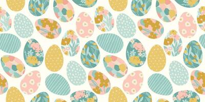 Happy Easter. Vector seamless pattern. Easter eggs with abstract flowers. Design element.