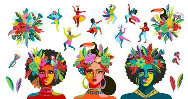 Set of abstract people illustrations. Brazil carnival. Vector isolated designs for carnival concept and other use