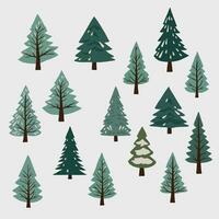 Pine trees freehand drawing flat design. vector
