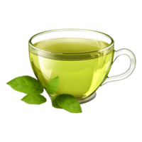 AI generated Green Tea in a Plate with Leaves Around on Transparent background - Ai Generated png