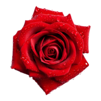 ai généré rouge Rose avec l'eau gouttelettes sur transparent Contexte - ai généré png