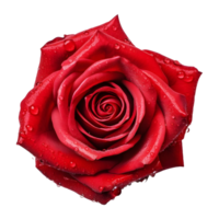 ai généré rouge Rose avec l'eau gouttelettes sur transparent Contexte - ai généré png