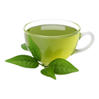 AI generated Green Tea in a Plate with Leaves Around on Transparent background - Ai Generated png