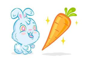 Vector illustration of a cute rabbit and carrot for Chinese new year of 2023. Vector kawaii rabbit for 2023 year.