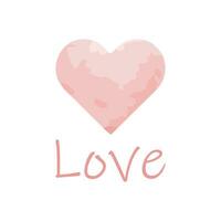 Beautiful pink watercolor hearts on a white background. Vector illustration. The word Love