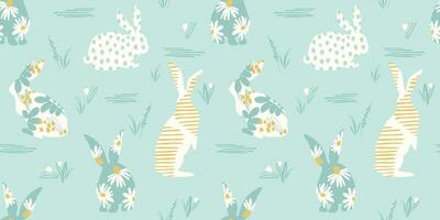 Happy Easter. Vector seamless pattern with abstract rabbits. Design element.