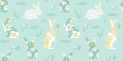 Happy Easter. Vector seamless pattern with abstract rabbits. Design element.