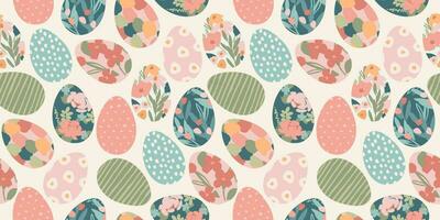 Happy Easter. Vector seamless pattern. Easter eggs with abstract flowers. Design element.