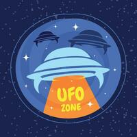 Cute cartoon alien UFO sticker Vector