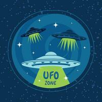 Cute cartoon alien UFO sticker Vector