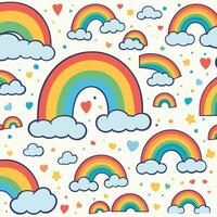 Rainbow sticker with clouds vector illustration