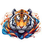 AI generated tiger head mascot with color bandage for t-shirt images ready to print png