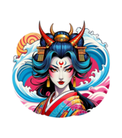 AI generated beautiful geisha with an evil aura, for a t-shirt image ready to print png