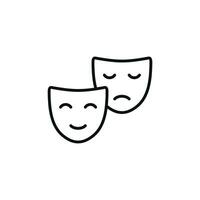 Theater masks line icon isolated on white background. Drama comedy and tragedy line icon vector