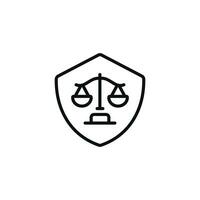 Law scale shield line icon isolated on white background vector