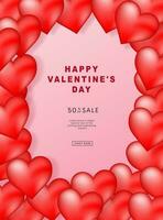 San Valentín día carteles colocar. 3d corazones con sitio para texto. romántico rebaja pancartas plantillas, cupones o invitación tarjetas vector ilustración.