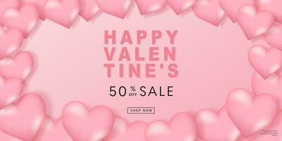 Valentine's day posters set. 3d hearts with place for text. Romantic sale banners templates, vouchers or invitation cards. Vector illustration.