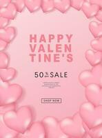 Valentine's day posters set. 3d hearts with place for text. Romantic sale banners templates, vouchers or invitation cards. Vector illustration.