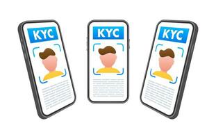 digital kyc proceso en teléfono inteligente con facial reconocimiento tecnología para usuario identidad verificación vector ilustración