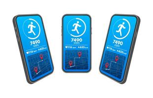 Fitness Tracker App Interface Vector Illustration Displaying Steps, Heart Rate, and Calorie Count on a Smartphone Screen