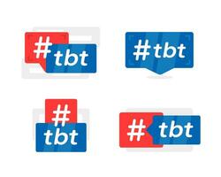 Set of vector icons featuring the tbt hashtag, representing the popular Throwback Thursday trend on social media platforms, suitable for digital content and nostalgic posts