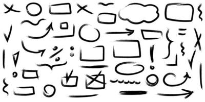 Vector graphic highlight of brush pen.Set of cute doodle underline for notes.Hand drawn abstract collection of highlight, brush and elements.Vector illustration.Vector brush underline for note