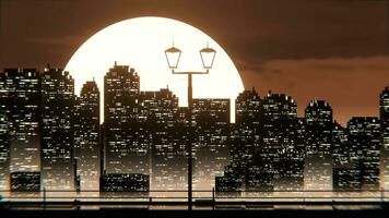 animation of night city building scenery, illustration of seamless loop background video