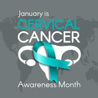 Poster for Cervical Cancer Awareness Month with a teal ribbon. Modern flat vector illustration