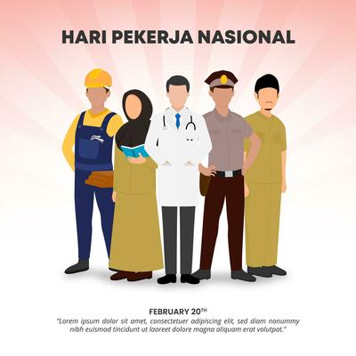 Square Hari Pekerja Nasional or Indonesia Labor Day background with national workers