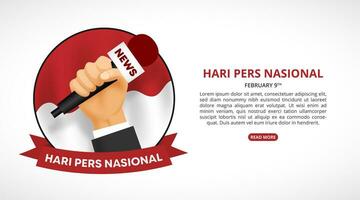 Hari Pers Nasional or Indonesia National Press Day background with a hand and microphone vector