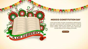 Dia de la constitucion de Mexico or Mexico Constitution Day background with the Mexican constitution and ornaments vector