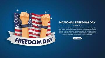 National Freedom Day background with hands breaking a cuff and flag vector