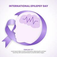 Square International Epilepsy Day background with a purple ribbon and cutting paper face vector