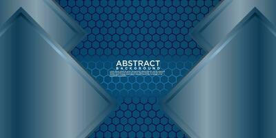 Geometric blue abstract background with arrow metal lines, overlapping layers on dark space with light effect decoration. Modern graphic design template element for poster, flyer, brochure or banner vector