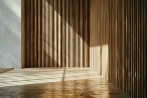 AI generated Architecture and interior concept Empty room and wood panels wall background 3D illustration rendering. generative ai. photo