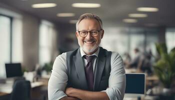 AI generated a man with glasses and a beard standing in an office photo