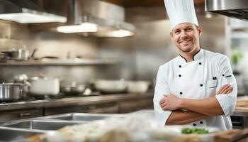 AI generated a man in a chef hat standing in a kitchen photo