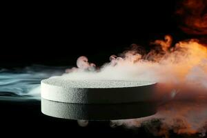 AI generated Product backdrop, cinematic smoke realistic design. generative ai. photo