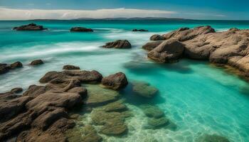 AI generated a rocky shoreline with clear water and rocks photo