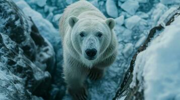 ai generado polar oso mirando arriba gratis foto