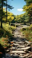 AI generated The path in autumn forest yellow leaves earthy color photo