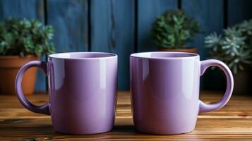 AI generated Couple mug cup purple ceramic mockup brand logo identity promotion photo