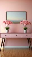 AI generated Mirror and table makeup pink room aesthetic modern interior photo